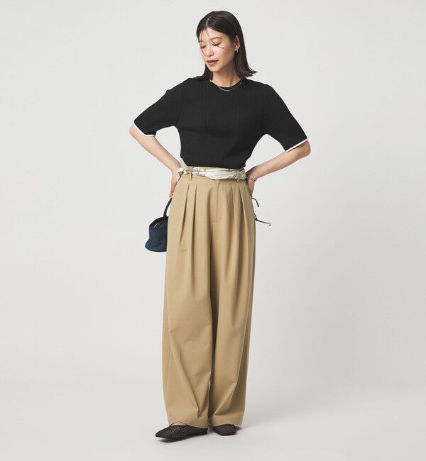 UNITED ARROWS green label relaxing「【WEB限定】＜at ease＞ソデサキ バイカラー 5分袖 プルオーバー ニット」|ニット・セーター|