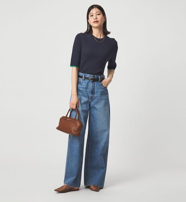 UNITED ARROWS green label relaxing「【WEB限定】＜at ease＞ソデサキ バイカラー 5分袖 プルオーバー ニット」|ニット・セーター|