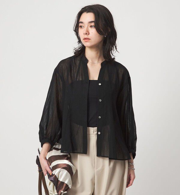 UNITED ARROWS green label relaxing「ラミーライク マチ フレア ブラウス」|シャツ・ブラウス|BLACK