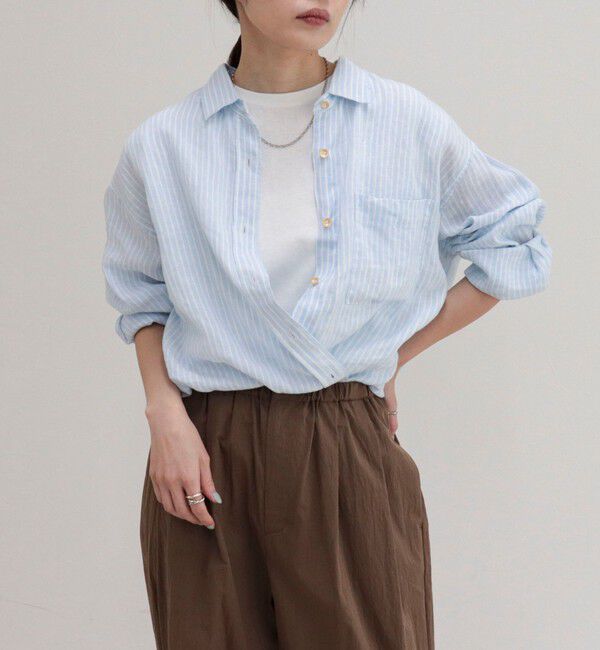 fredy emue「LINEN100 2WAYカシュクールシャツ」|シャツ・ブラウス|ブルー系その他