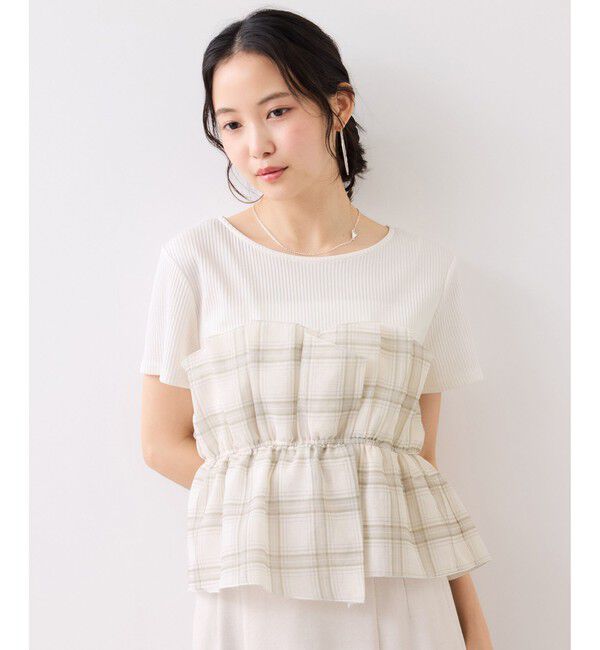 VIS「チェック＆無地ビスチェドッキング半袖プルオーバー/イージーケア」|Tシャツ・カットソー|