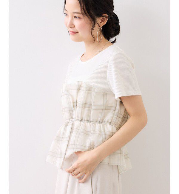 VIS「チェック＆無地ビスチェドッキング半袖プルオーバー/イージーケア」|Tシャツ・カットソー|