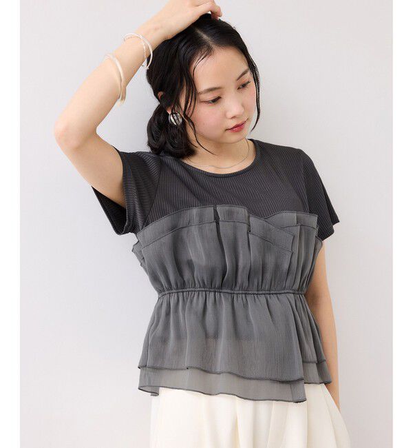 VIS「チェック＆無地ビスチェドッキング半袖プルオーバー/イージーケア」|Tシャツ・カットソー|