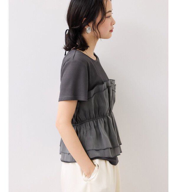 VIS「チェック＆無地ビスチェドッキング半袖プルオーバー/イージーケア」|Tシャツ・カットソー|