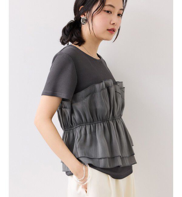 VIS「チェック＆無地ビスチェドッキング半袖プルオーバー/イージーケア」|Tシャツ・カットソー|