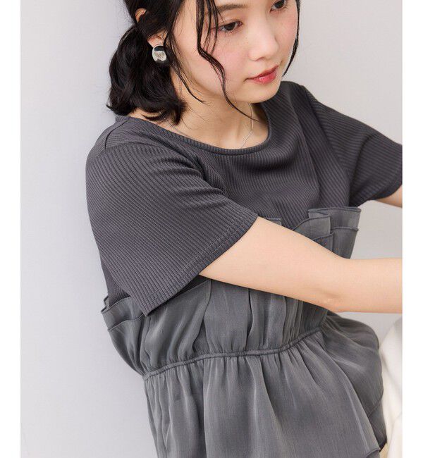 VIS「チェック＆無地ビスチェドッキング半袖プルオーバー/イージーケア」|Tシャツ・カットソー|