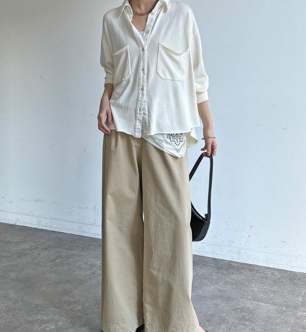  「【WEB限定】ニット異素材切替シャツ」|ニット・セーター|