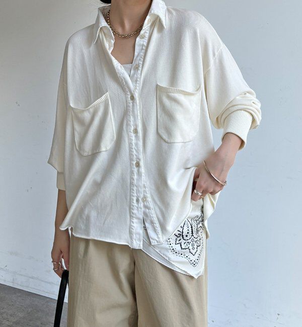  「【WEB限定】ニット異素材切替シャツ」|ニット・セーター|