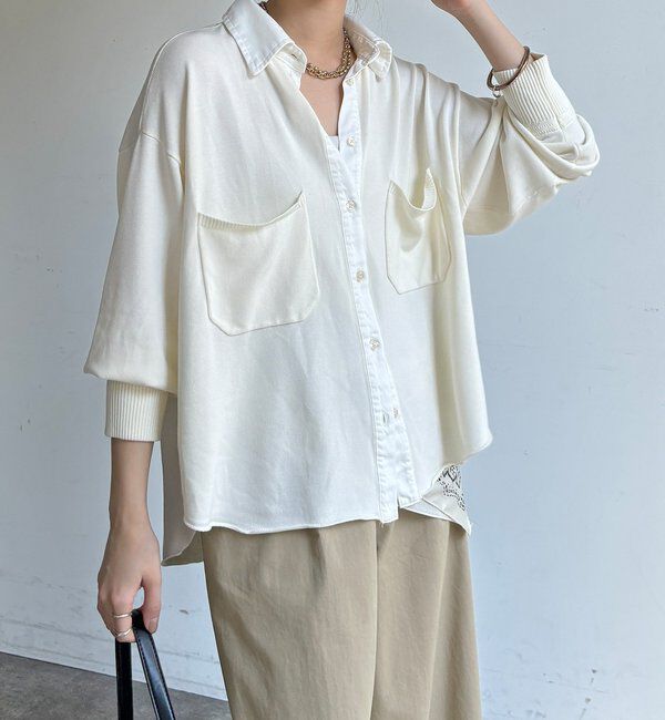  「【WEB限定】ニット異素材切替シャツ」|ニット・セーター|