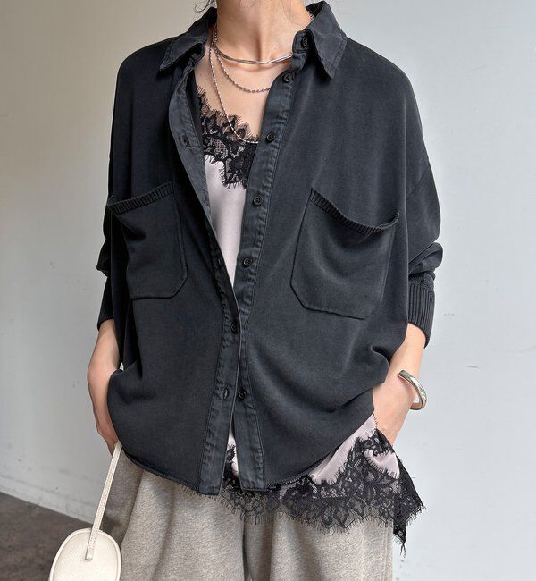  「【WEB限定】ニット異素材切替シャツ」|ニット・セーター|ブラック