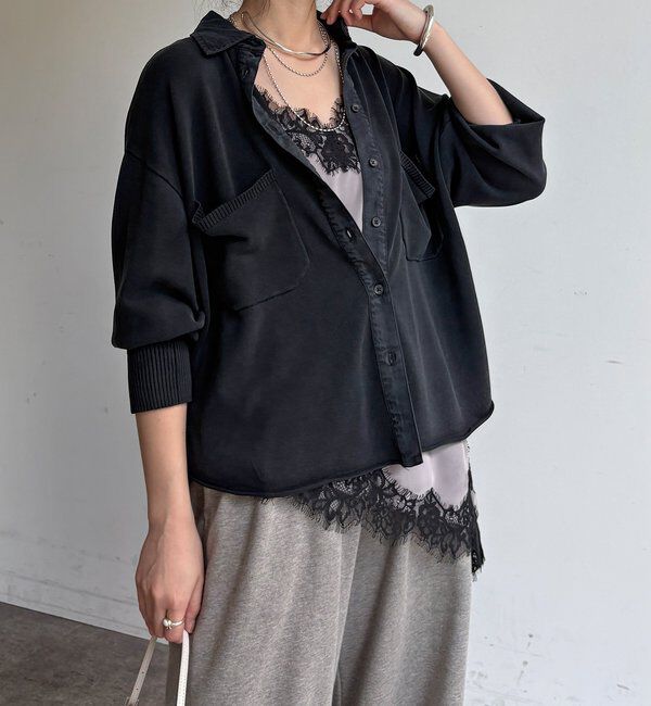  「【WEB限定】ニット異素材切替シャツ」|ニット・セーター|