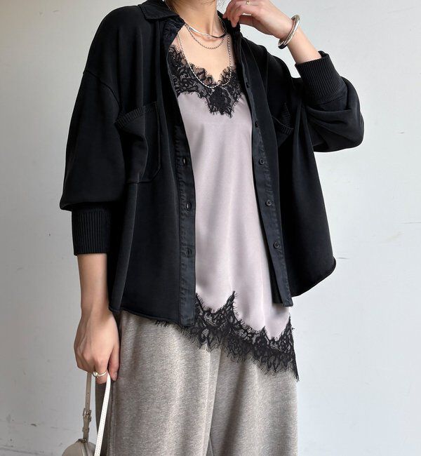  「【WEB限定】ニット異素材切替シャツ」|ニット・セーター|