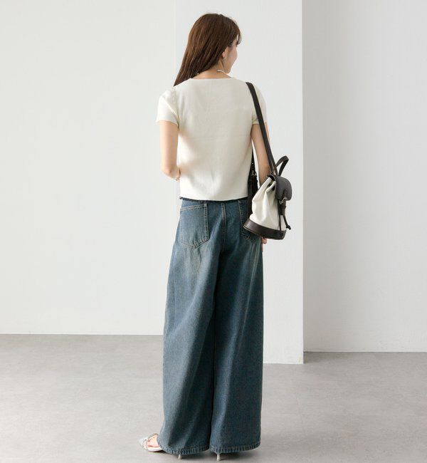  「レースライン半袖ニットカーディガン」|カーディガン|