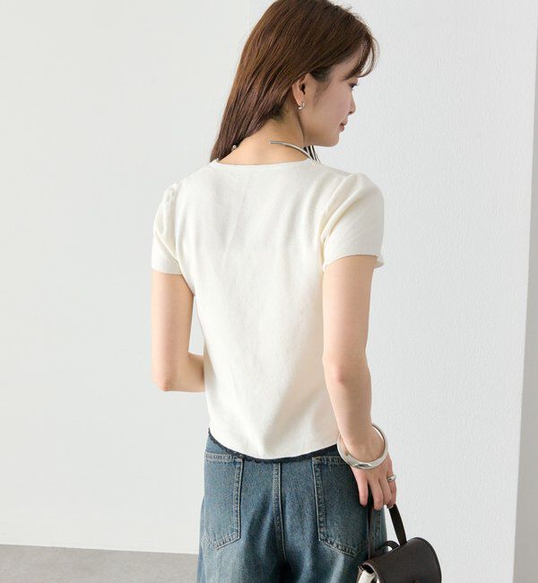  「レースライン半袖ニットカーディガン」|カーディガン|