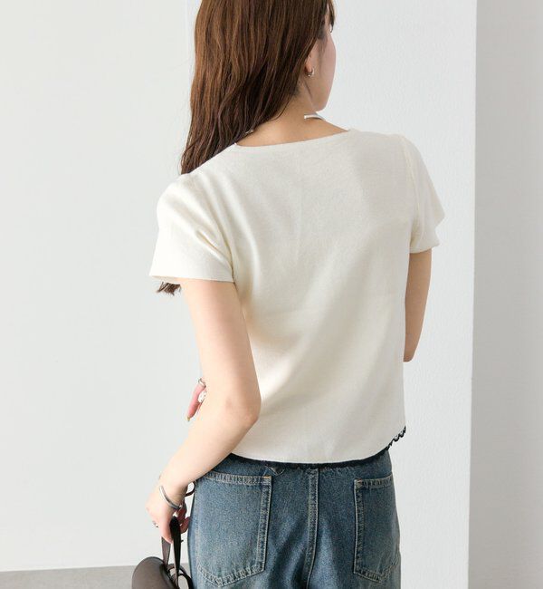  「レースライン半袖ニットカーディガン」|カーディガン|