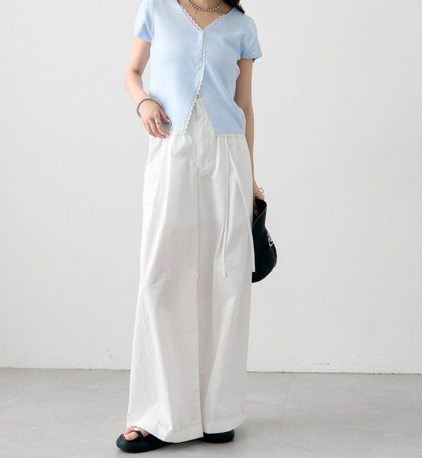  「レースライン半袖ニットカーディガン」|カーディガン|