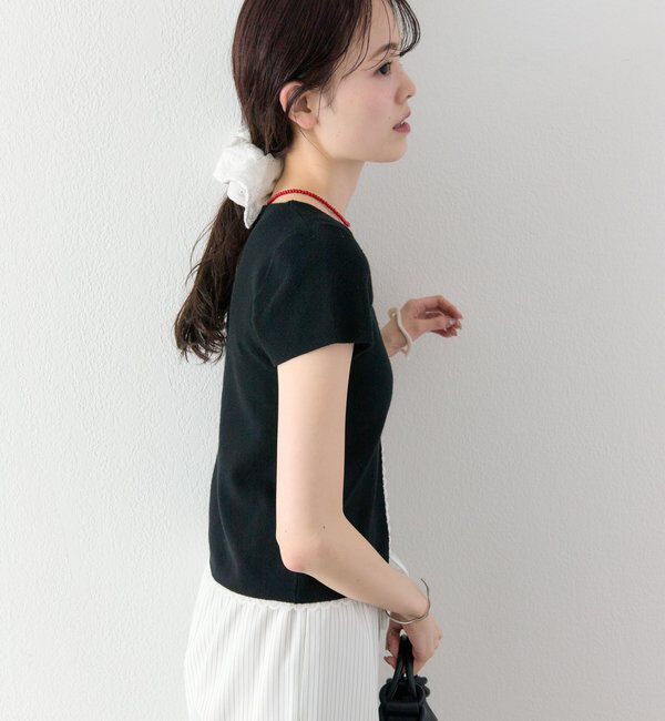  「レースライン半袖ニットカーディガン」|カーディガン|