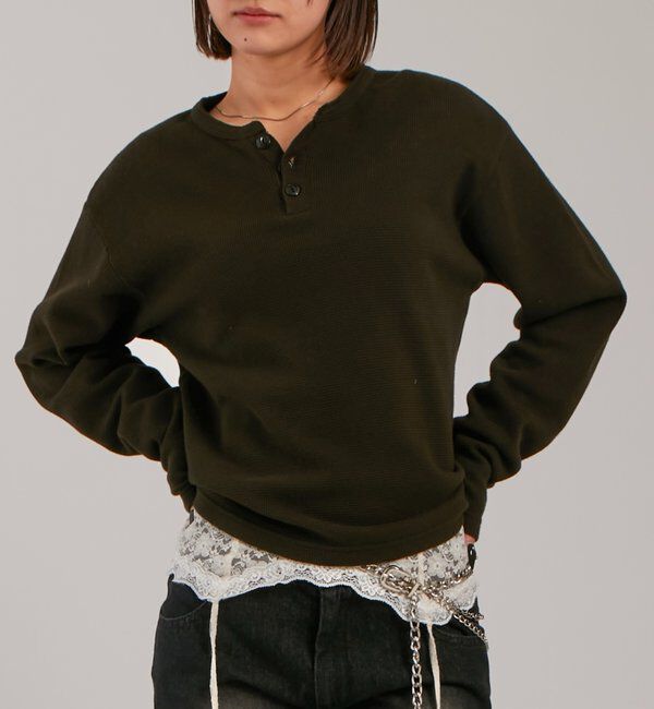  「【UNISEX】Sourcreamワッフルヘンリーネックトップス」|Tシャツ・カットソー|