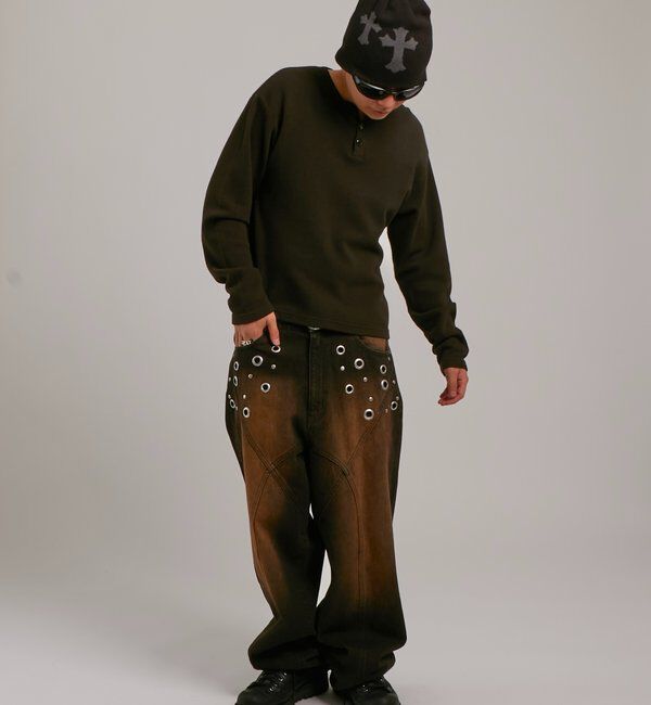  「【UNISEX】Sourcreamワッフルヘンリーネックトップス」|Tシャツ・カットソー|