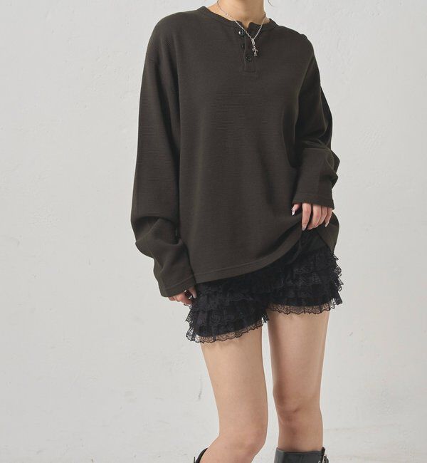  「【UNISEX】Sourcreamワッフルヘンリーネックトップス」|Tシャツ・カットソー|