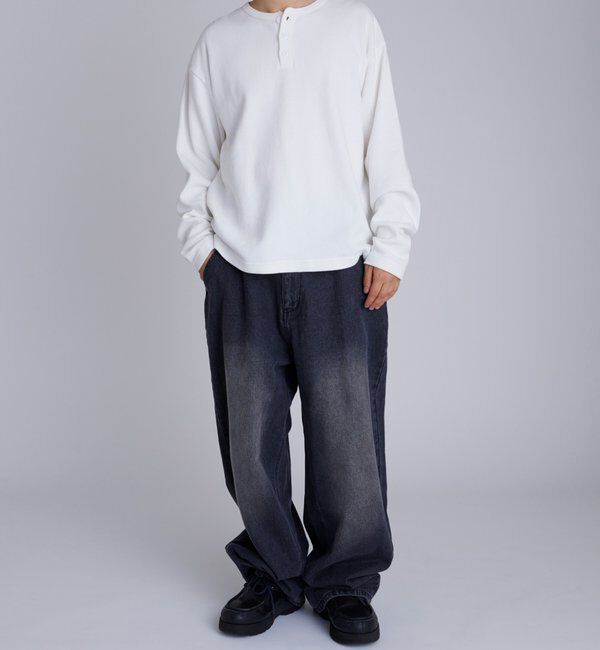  「【UNISEX】Sourcreamワッフルヘンリーネックトップス」|Tシャツ・カットソー|