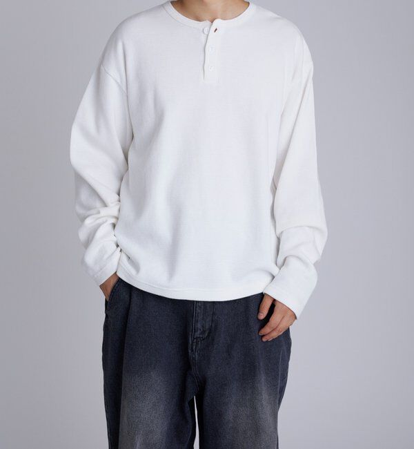  「【UNISEX】Sourcreamワッフルヘンリーネックトップス」|Tシャツ・カットソー|