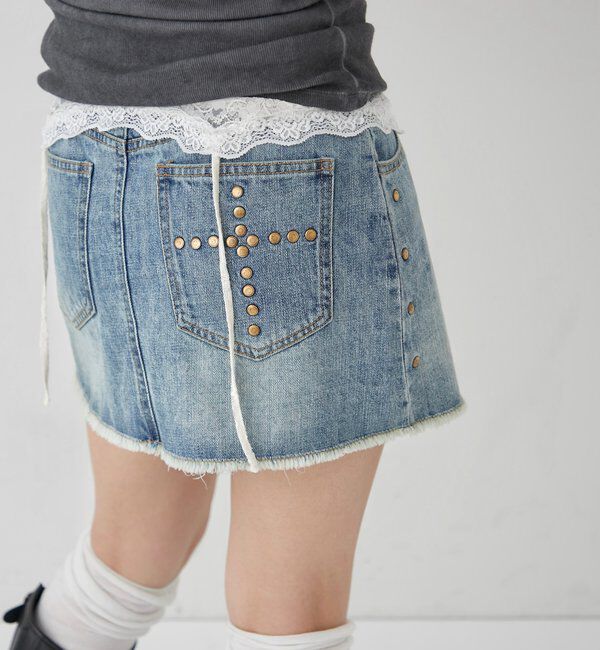  「スタッズデニムミニスカート」|スカート|サックスブルー