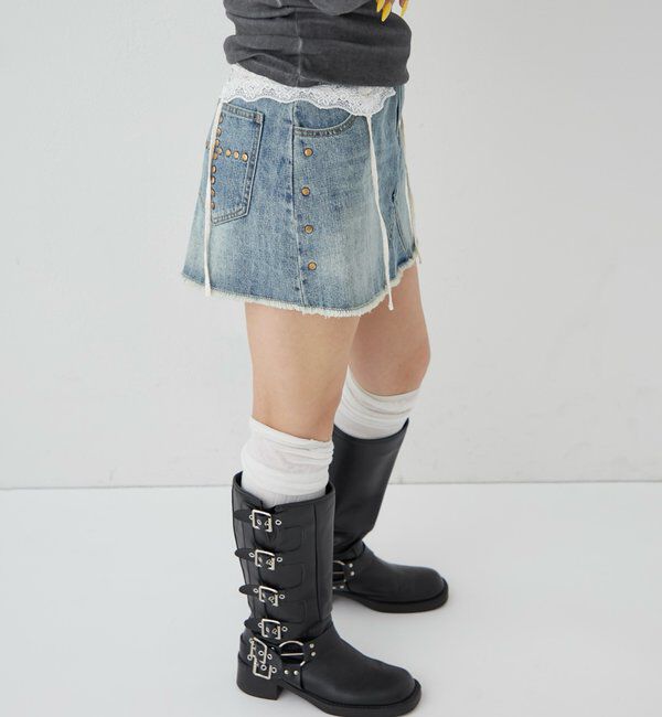  「スタッズデニムミニスカート」|スカート|