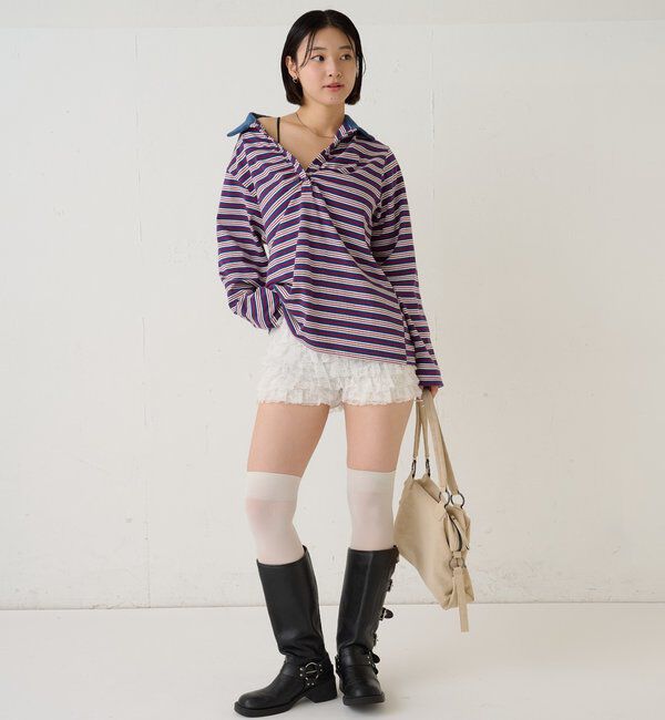  「マルチボーダーギャザーポロ」|Tシャツ・カットソー|