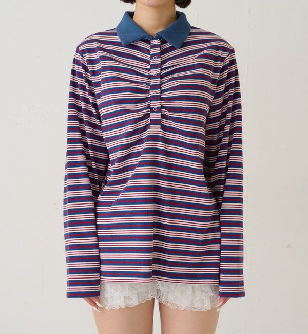  「マルチボーダーギャザーポロ」|Tシャツ・カットソー|