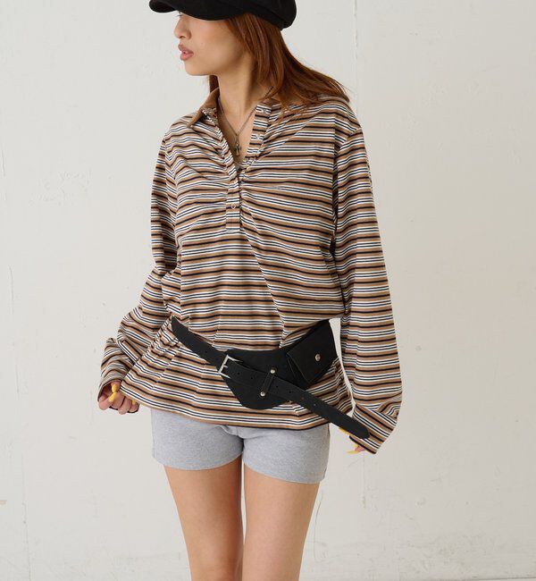  「マルチボーダーギャザーポロ」|Tシャツ・カットソー|