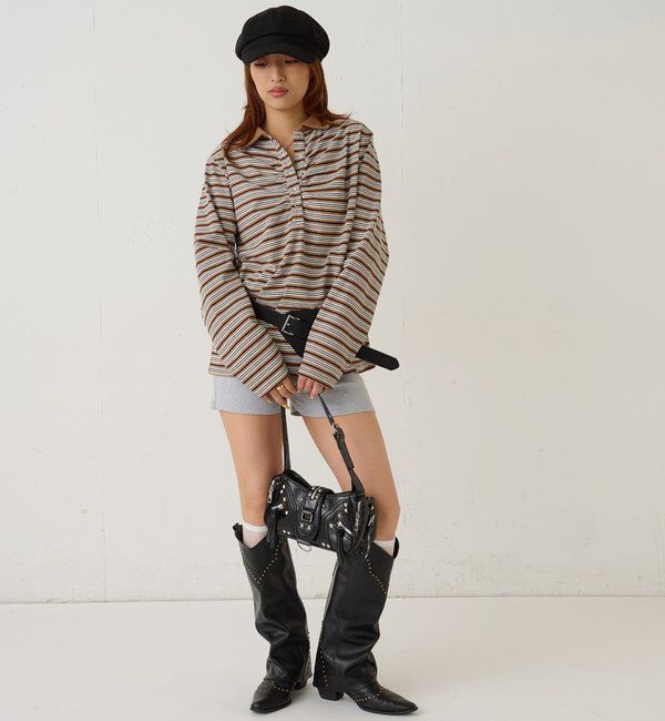  「マルチボーダーギャザーポロ」|Tシャツ・カットソー|