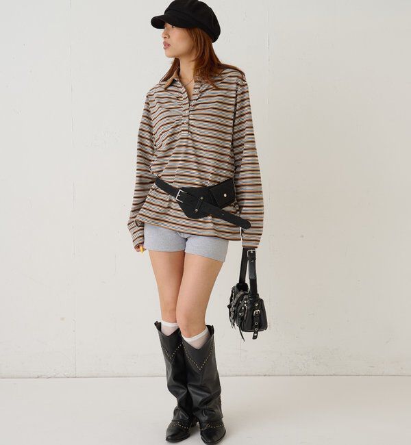  「マルチボーダーギャザーポロ」|Tシャツ・カットソー|