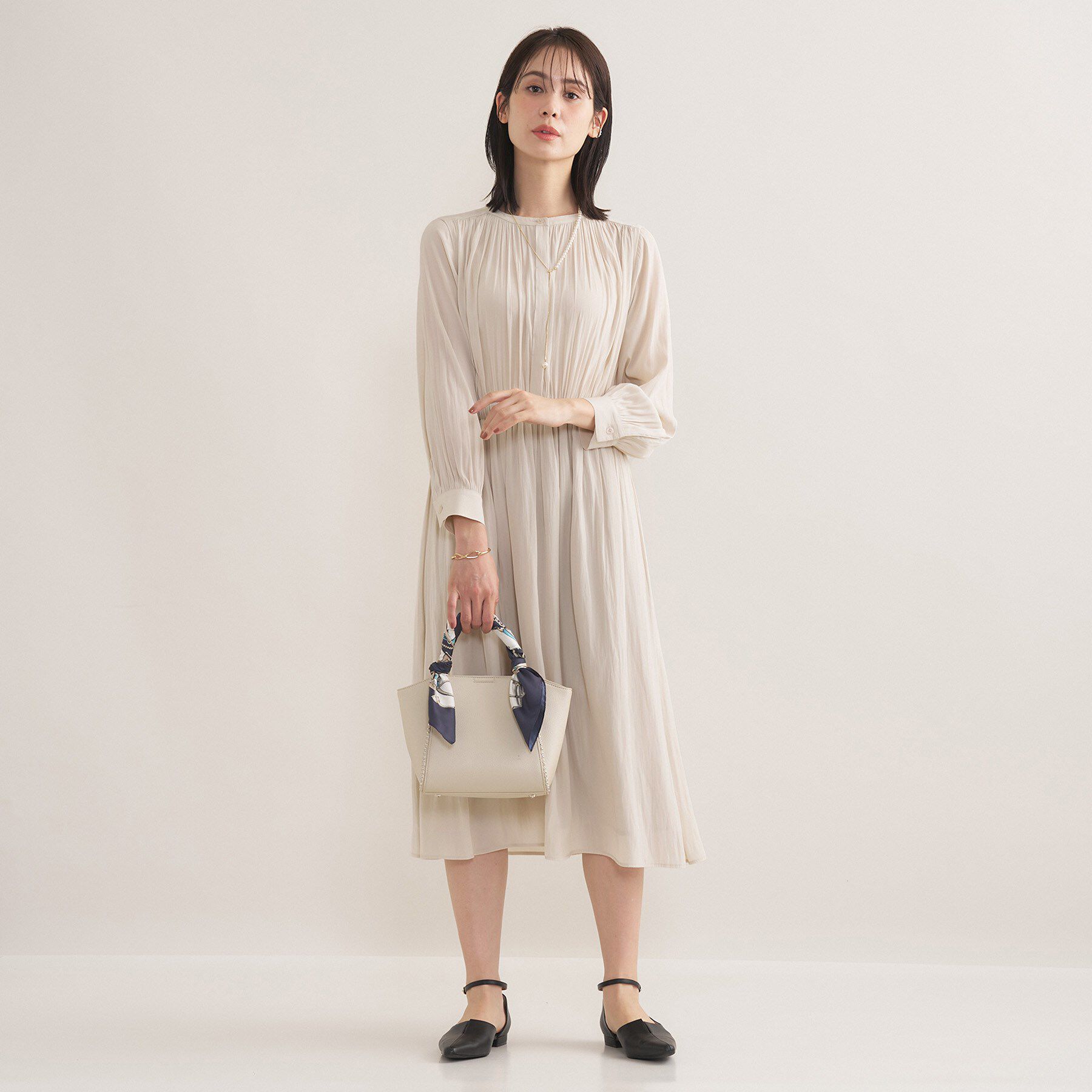 INDIVI「【洗える】ギャザーフレアワンピース」|ワンピース|