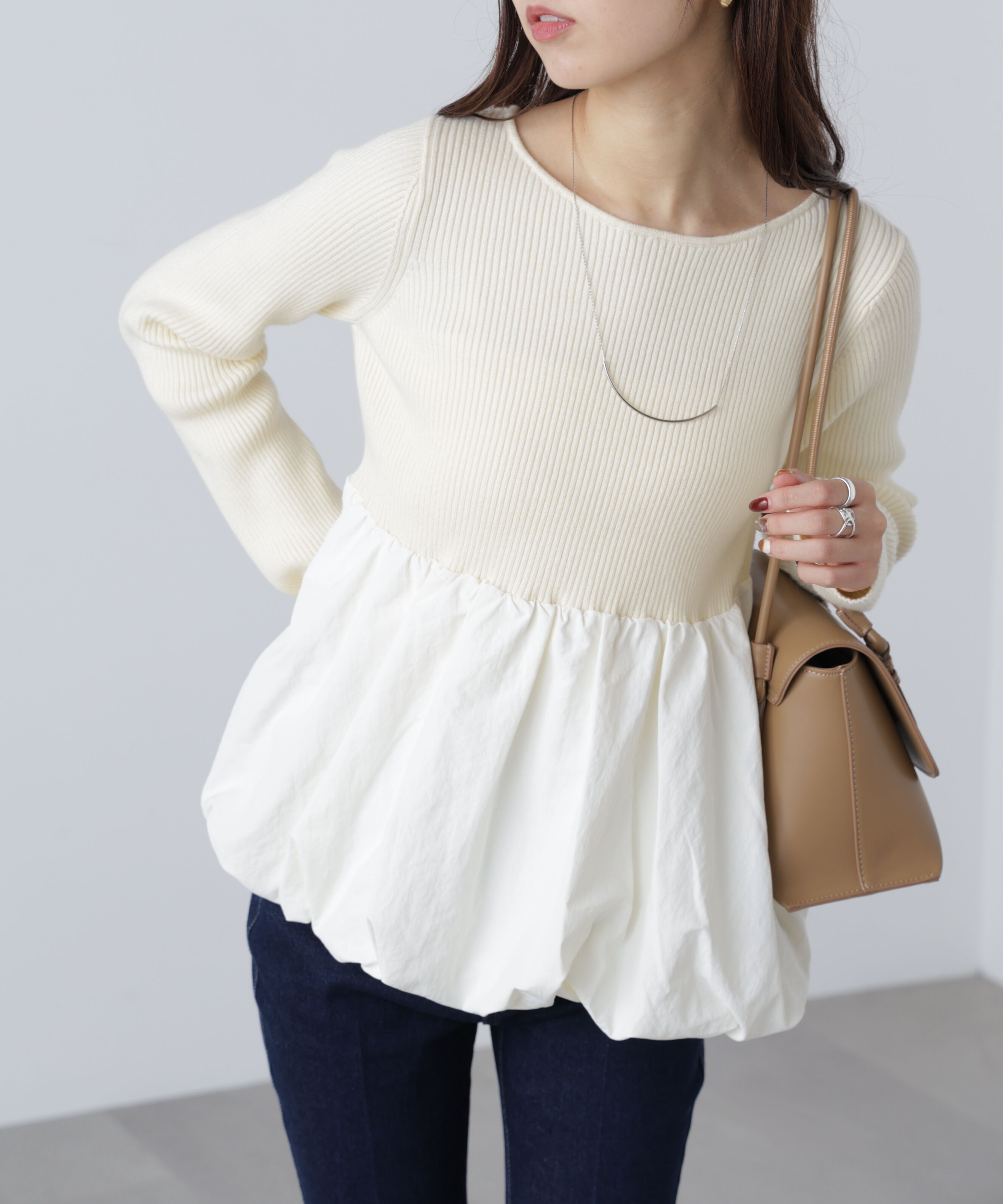  「ペプラムバルーンニット」|ニット・セーター|オフ白