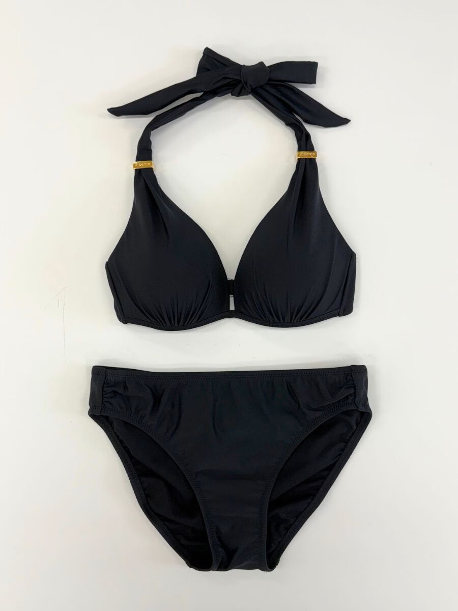 Riberce「【新作水着】無地サッシュホルターネックビキニ」|ビキニ|ブラック