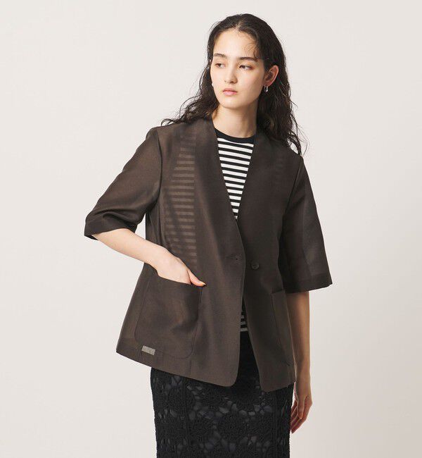 UNITED ARROWS「シアー ノーラペル ハーフスリーブ ジャケット ‐ウォッシャブル‐」|ノーカラージャケット|DK.BROWN