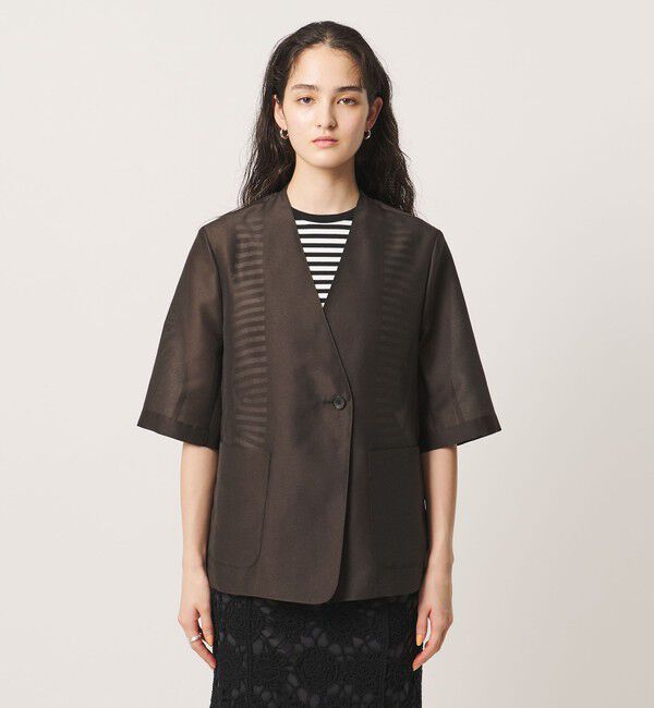 UNITED ARROWS「シアー ノーラペル ハーフスリーブ ジャケット ‐ウォッシャブル‐」|ノーカラージャケット|