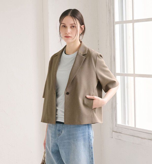 BEAUTY&YOUTH UNITED ARROWS「【WEB限定 Wardrobe DAILY MINIMAL】メランジ ハーフスリーブジャケット ウォッシャブル」|テーラードジャケット|