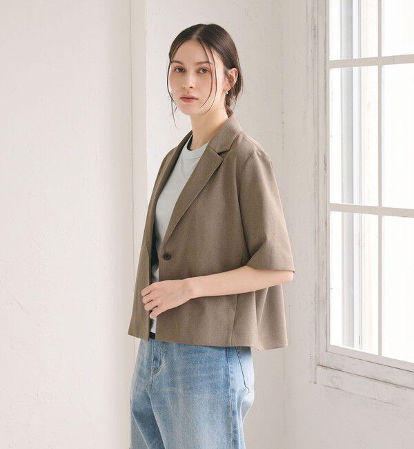 BEAUTY&YOUTH UNITED ARROWS「【WEB限定 Wardrobe DAILY MINIMAL】メランジ ハーフスリーブジャケット ウォッシャブル」|テーラードジャケット|