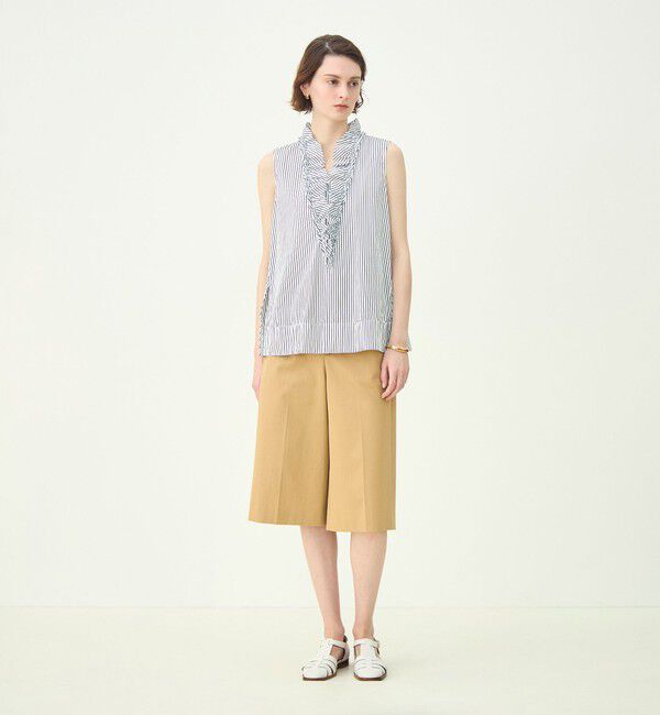 MACPHEE「【WEB先行予約】コットンタイプライター フリルノースリーブブラウス」|シャツ・ブラウス|