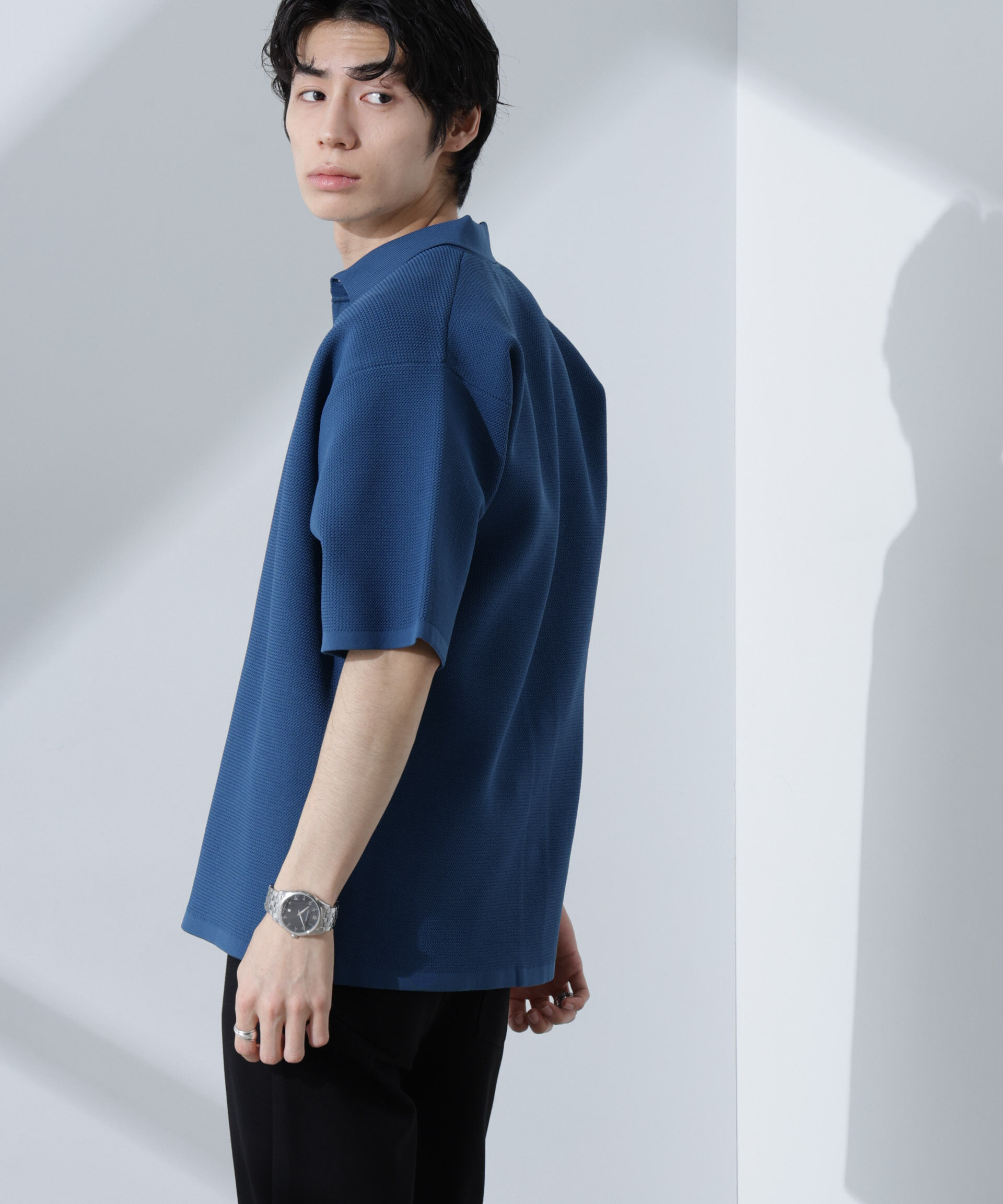 nano･universe「エアーニットレギュラーカラーシャツ 半袖」|ニット・セーター|