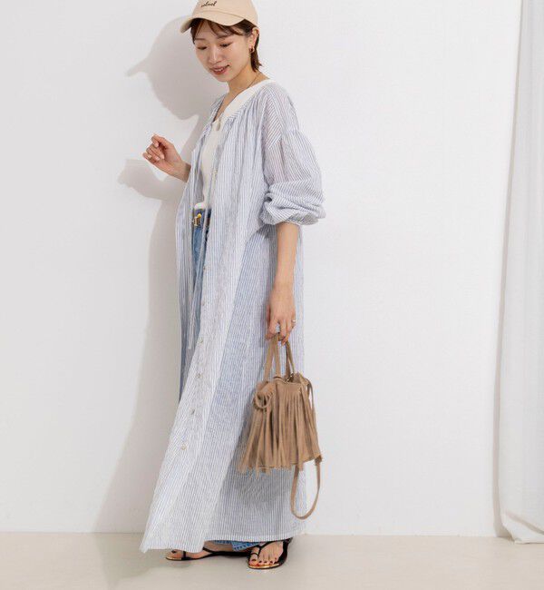 NOLLEY'S「ウォッシャブルシャーリングストライプ2WAYギャザーワンピース」|ワンピース|