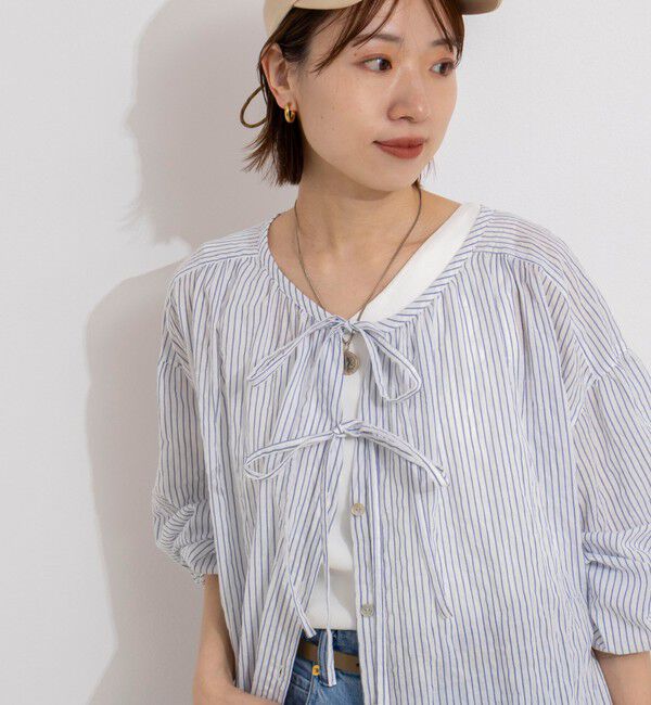 NOLLEY'S「ウォッシャブルシャーリングストライプ2WAYギャザーワンピース」|ワンピース|