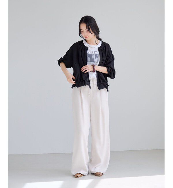 VIS「美easyリネンライクジップ裾フリルブルゾン/イージーケア・接触冷感」|ブルゾン・スタジャン|