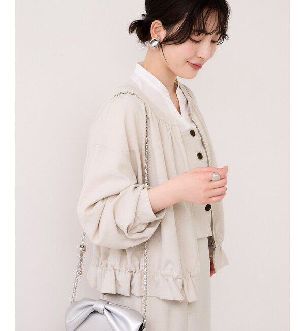 VIS「美easyリネンライクジップ裾フリルブルゾン/イージーケア・接触冷感」|ブルゾン・スタジャン|