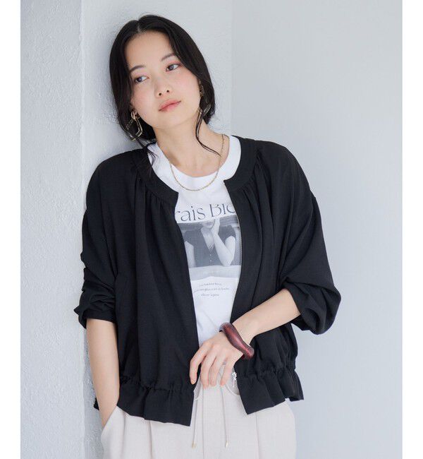 VIS「美easyリネンライクジップ裾フリルブルゾン/イージーケア・接触冷感」|ブルゾン・スタジャン|