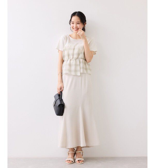 VIS「チェック＆無地ビスチェドッキング半袖プルオーバー/イージーケア」|Tシャツ・カットソー|