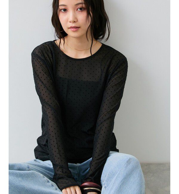 VIS「フロッキードットチュールプルオーバー」|Tシャツ・カットソー|ブラック系(02)