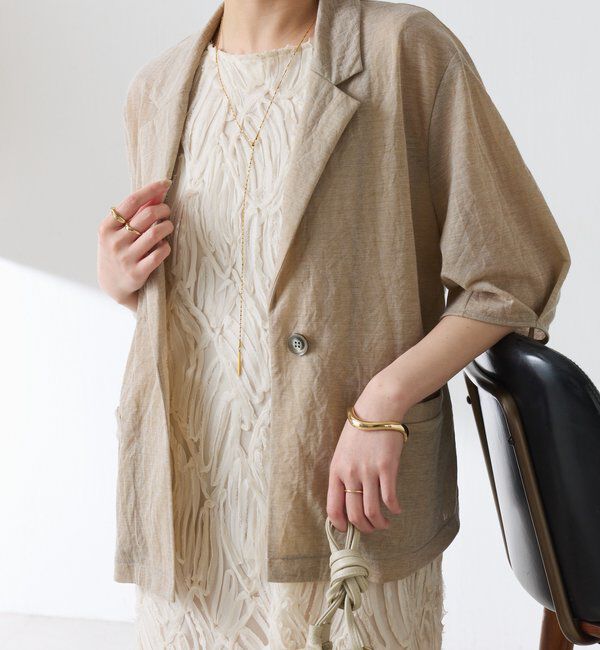  「【冷房/紫外線対策/カットソー生地】シアーハーフスリーブカットジャケット」|Tシャツ・カットソー|